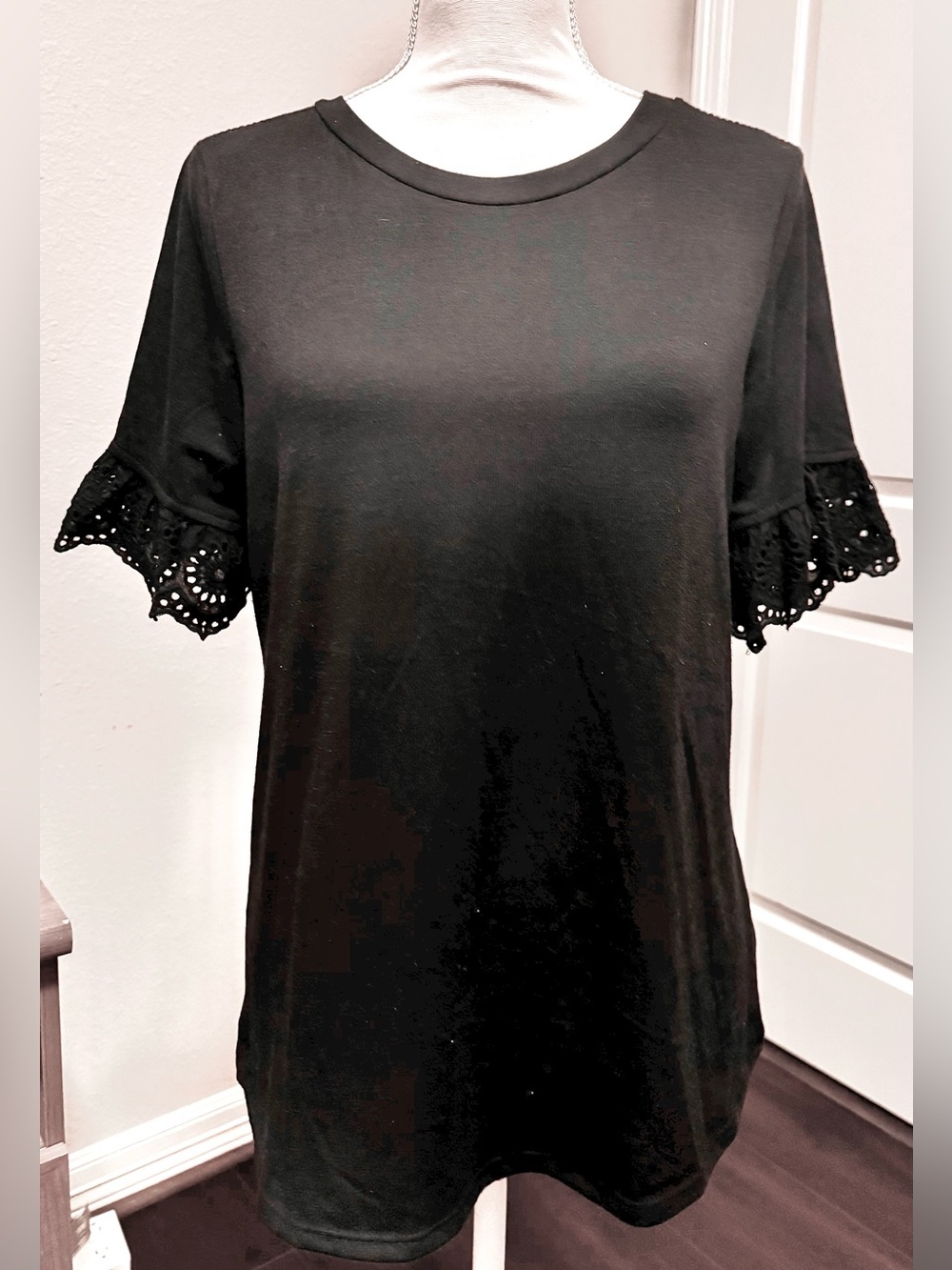 Women’s Black Shirt with Crochet Sleeves Size Medium